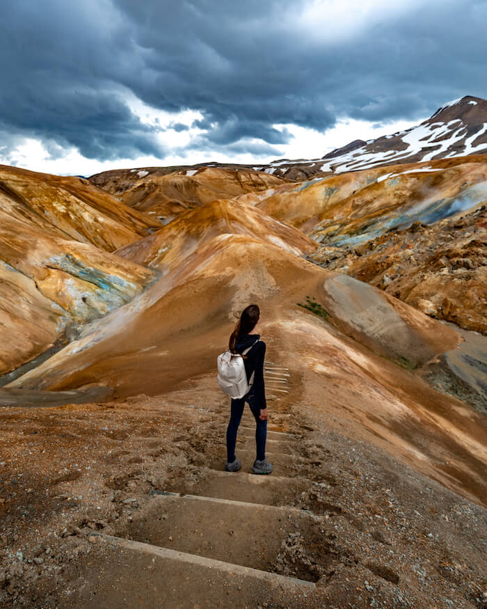 walking up the steps at Kerlingarfjöll in the highlands of iceland