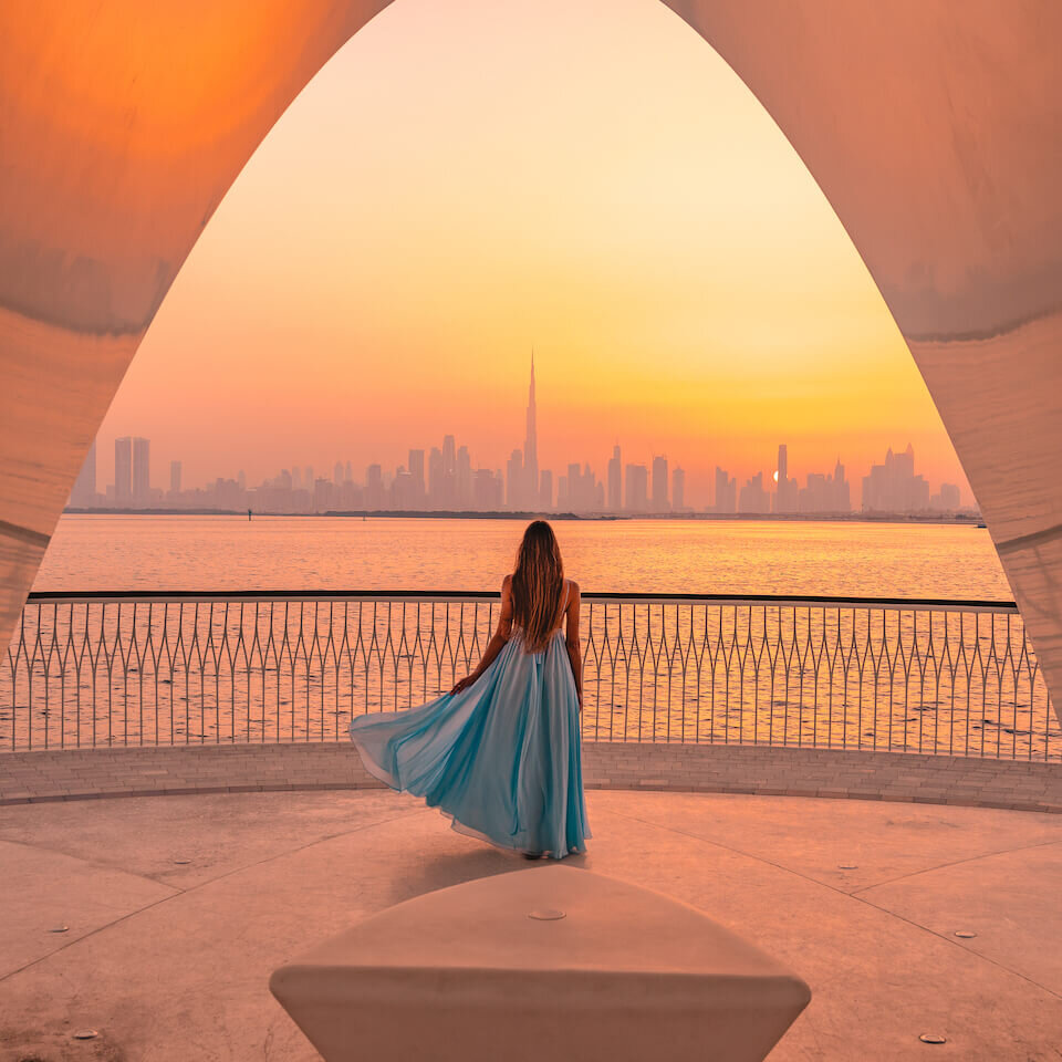 dubai skyline view during sunset