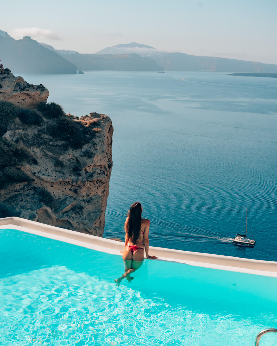 infinity pool view in Santorini, Greece
