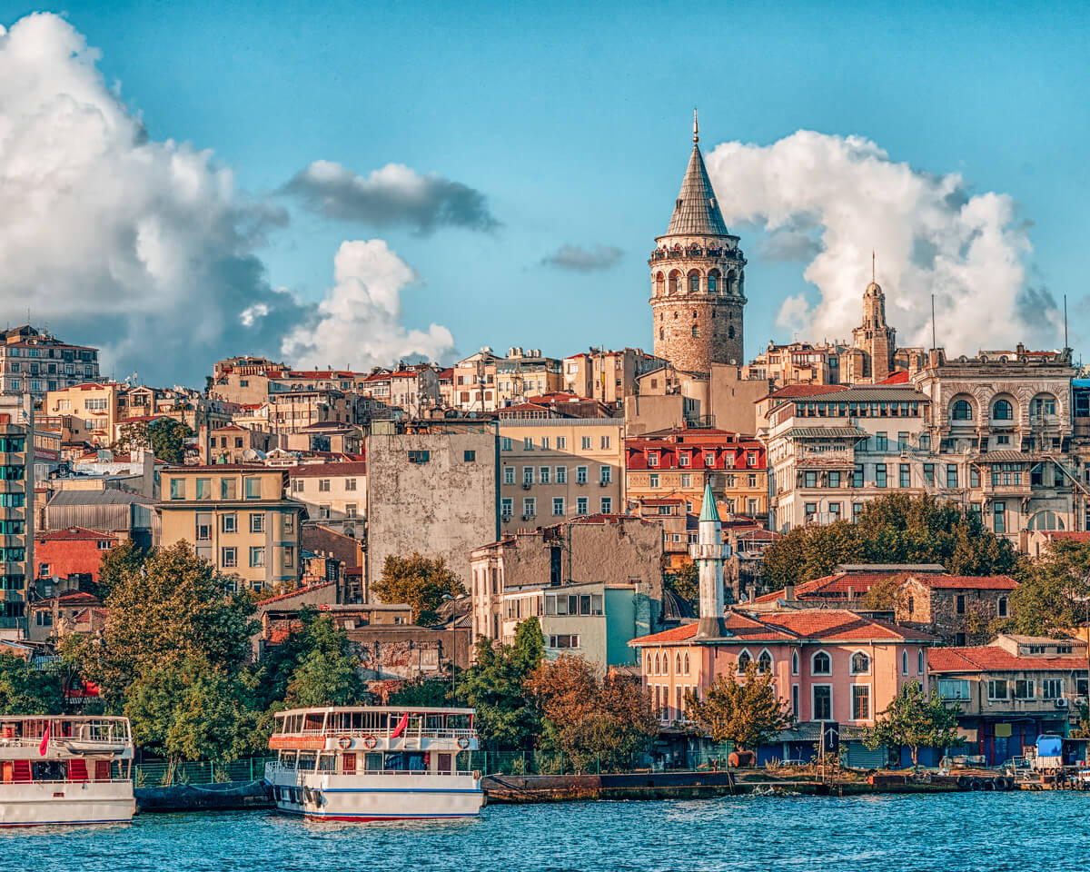 the Galata tower in the skyline of Istanbul, turkey
