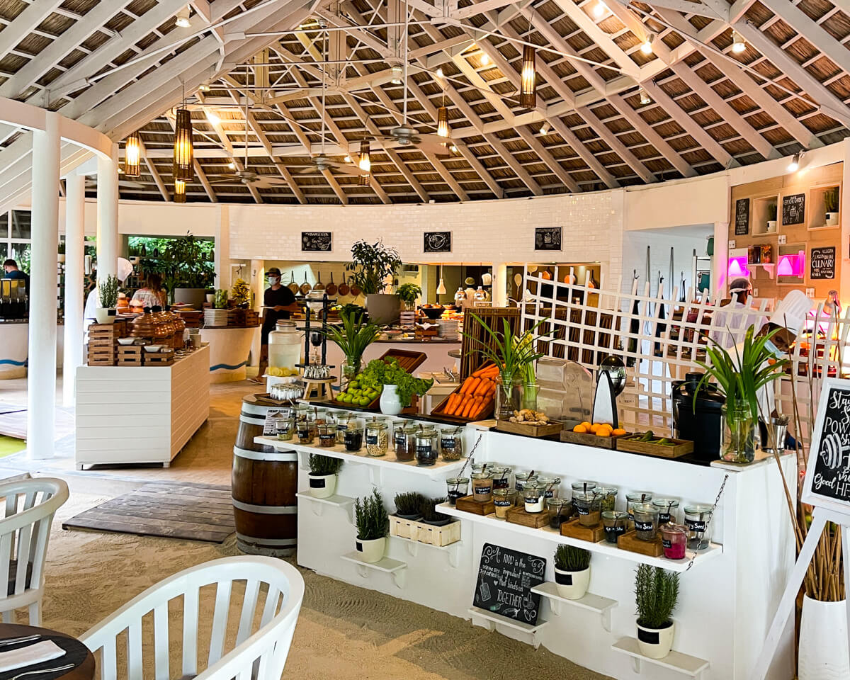 the breakfast buffet at the LUX South Ari in The Maldives