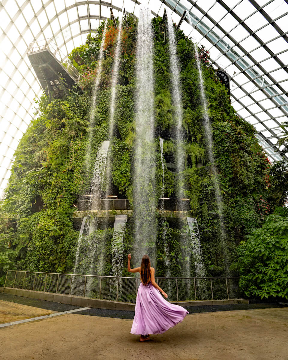 Cloud forest, gardens by the bay, indoor waterfall, photo location singapore