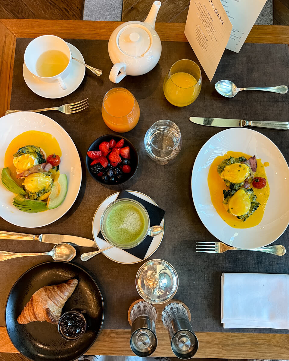 our breakfast spread at the chedi Andermatt in Switzerland