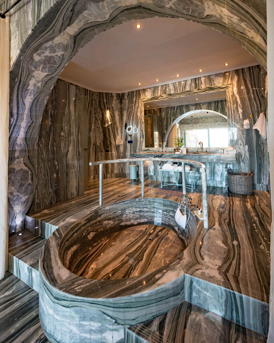 marble bathroom at theCalilo Resort in Ios, Greece