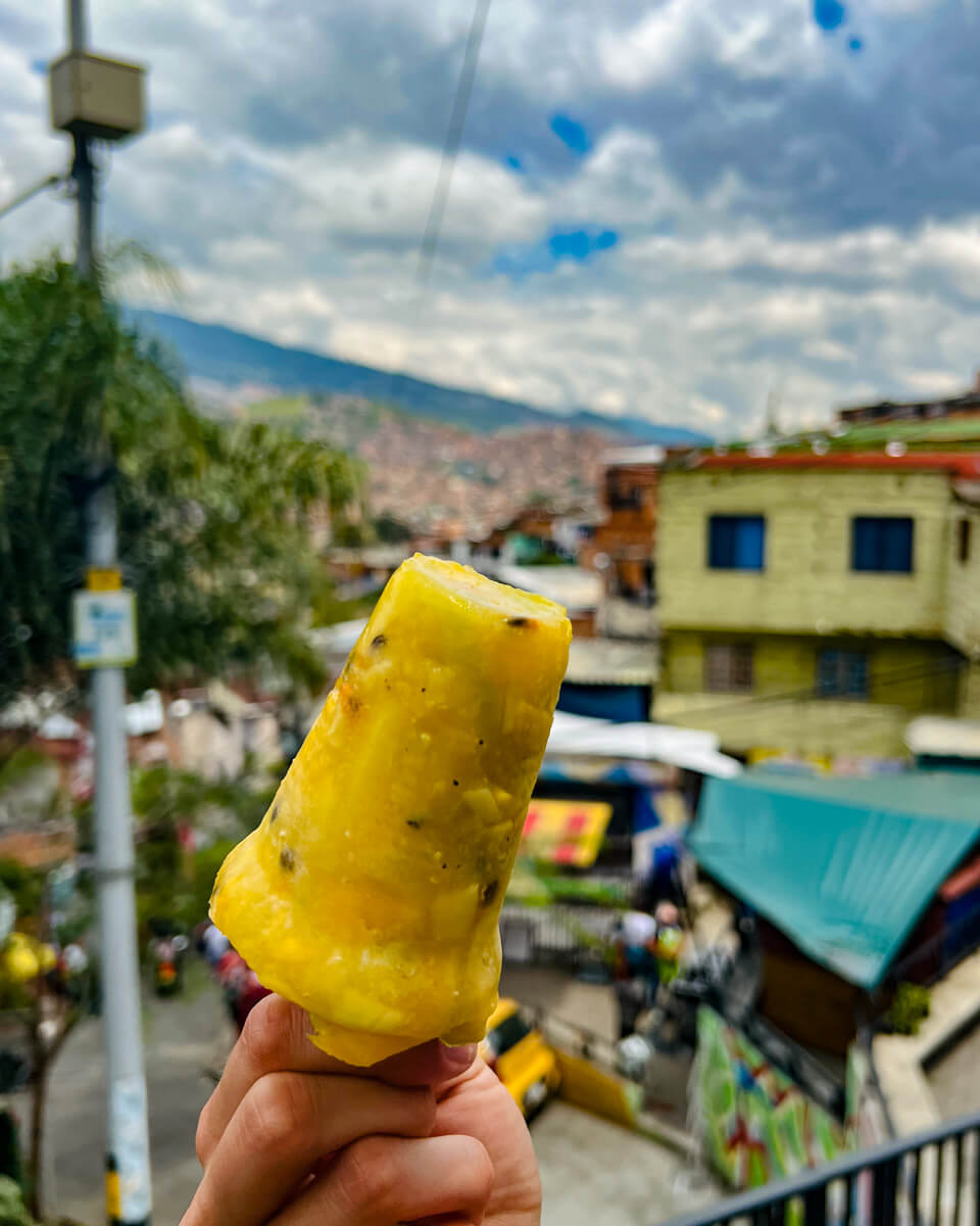 a local snack: fruity home made popsicle ice cream in Medellin, Colombia