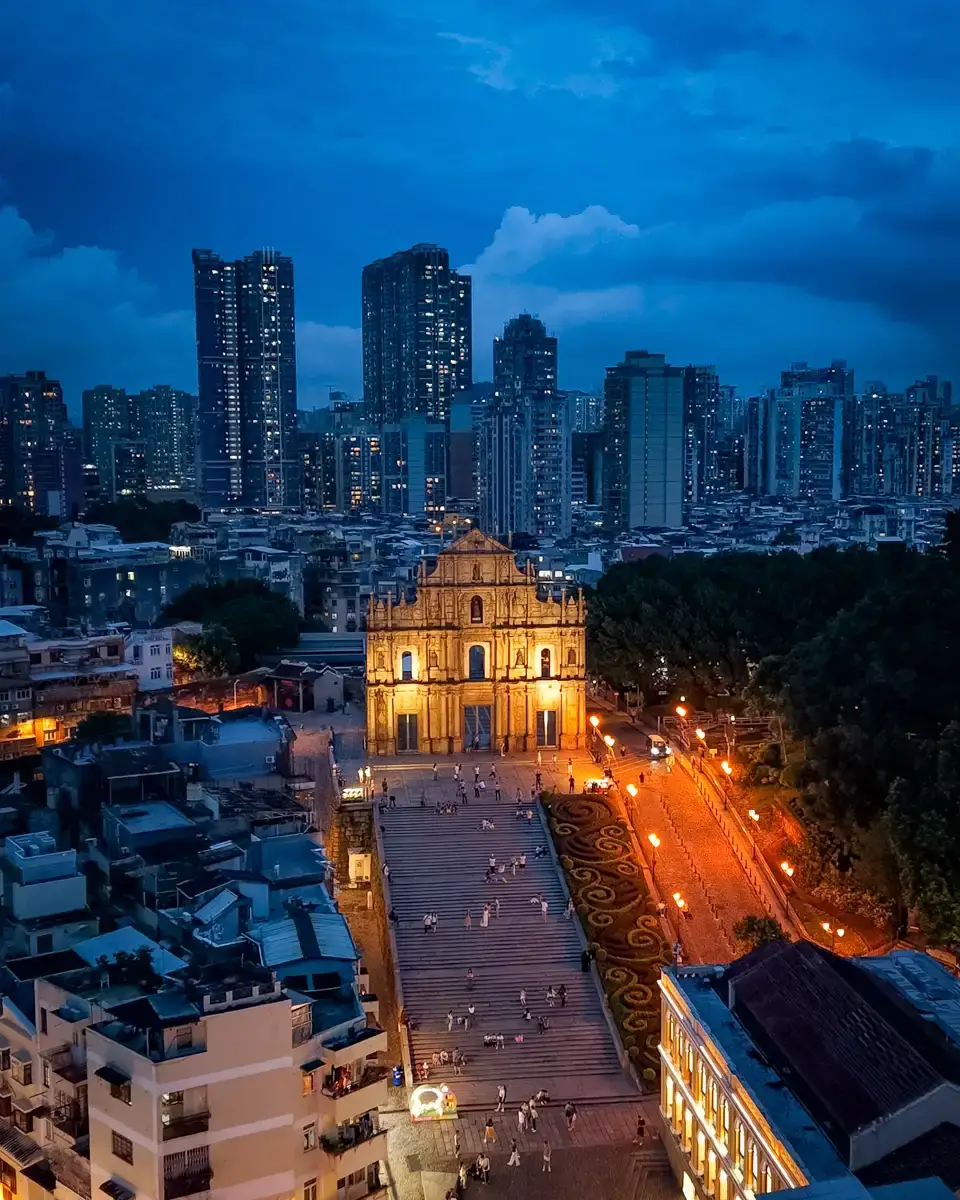 Night view of the St. Paul's ruins in Macao, one of the most famous sights