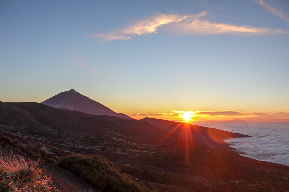 the Teide volcano summit during sunset in Tenerife