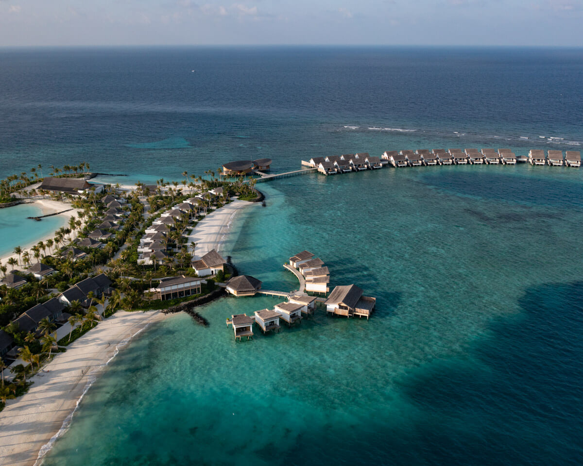 Hilton Maldives Amingiri hotel review drone view