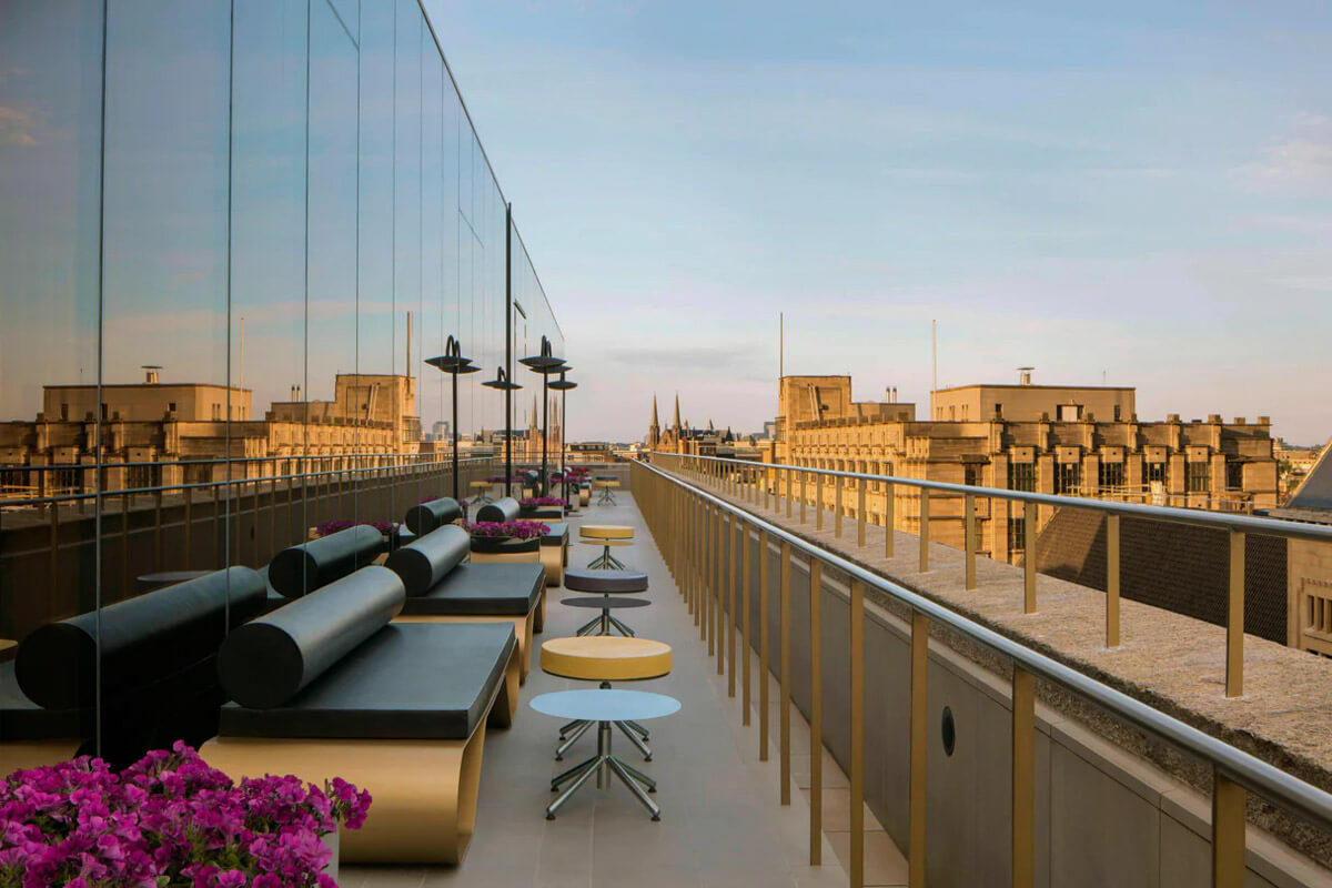 the w Amsterdam hotel review, w lounge terrace, overlooking the city
