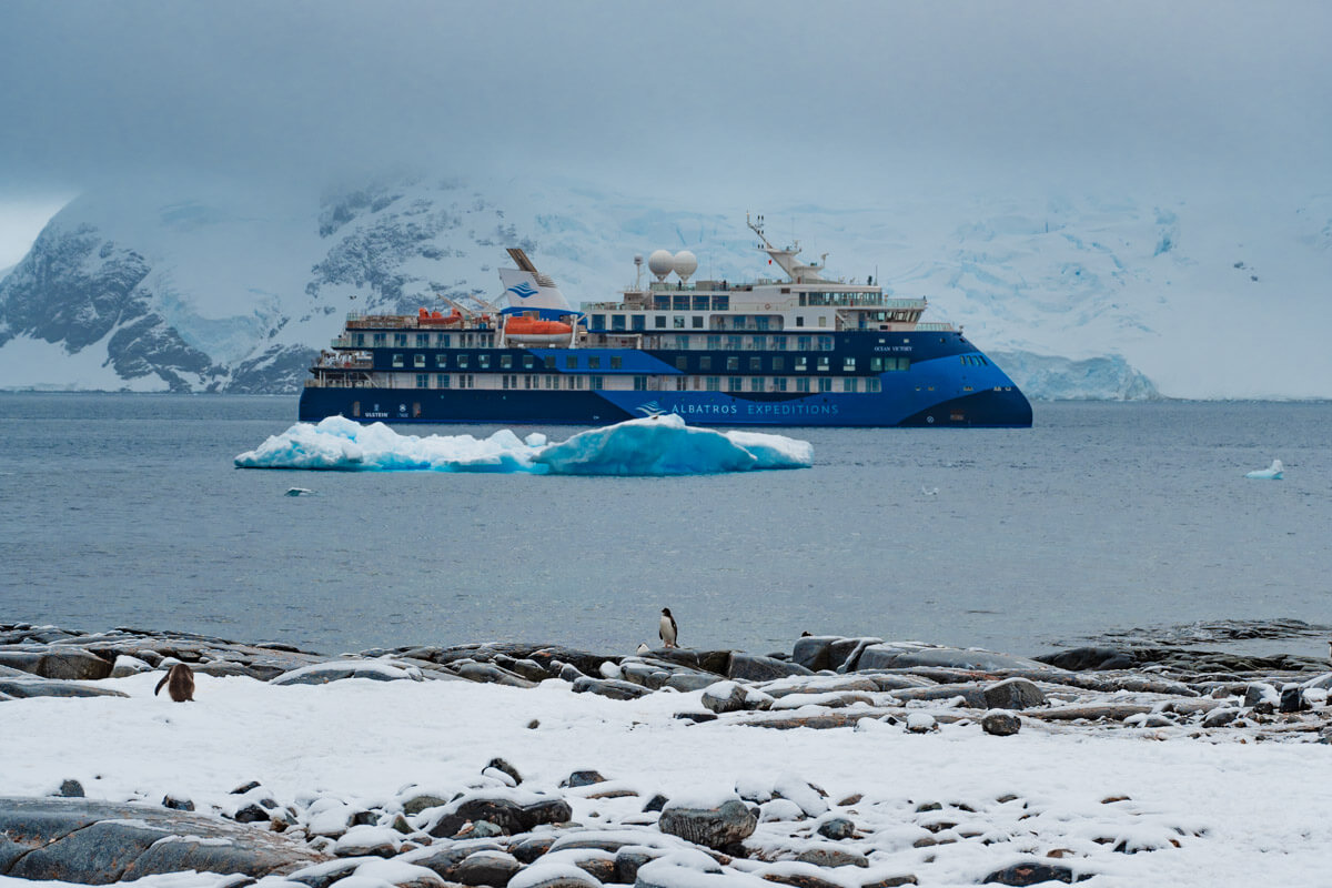the ocean victory ship by Albatros Expeditions in Antarctica