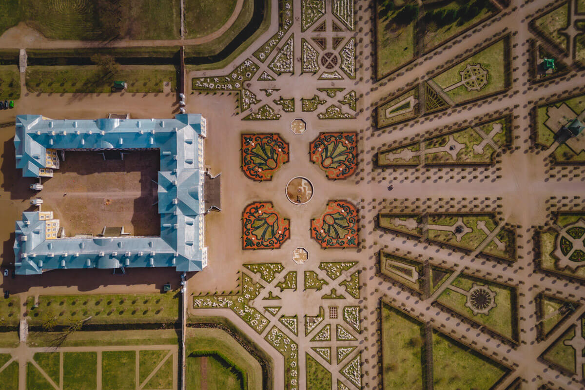 Rundale palace garden seen from above, Latvia sights