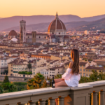 sunset seen from the Piazzale Michelangelo, one of the best things to do in Florence, Italy and a beautiful sight in in the city