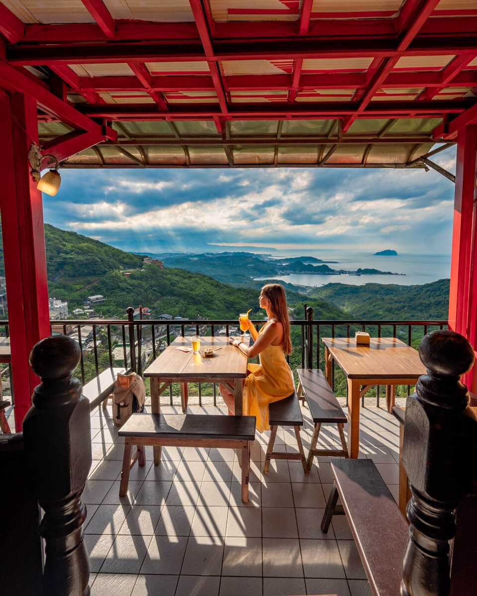 Sitting in a Tea House in Jiufen and overlooking the landscape of Taiwan