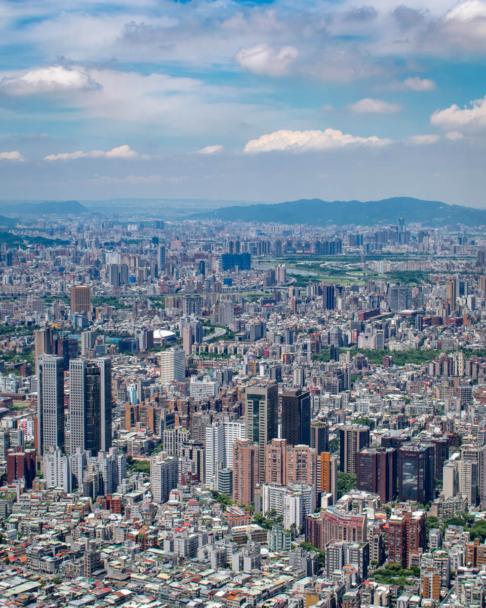 overlooking the skyline of Taipei from the top of the Taipei101 observatory