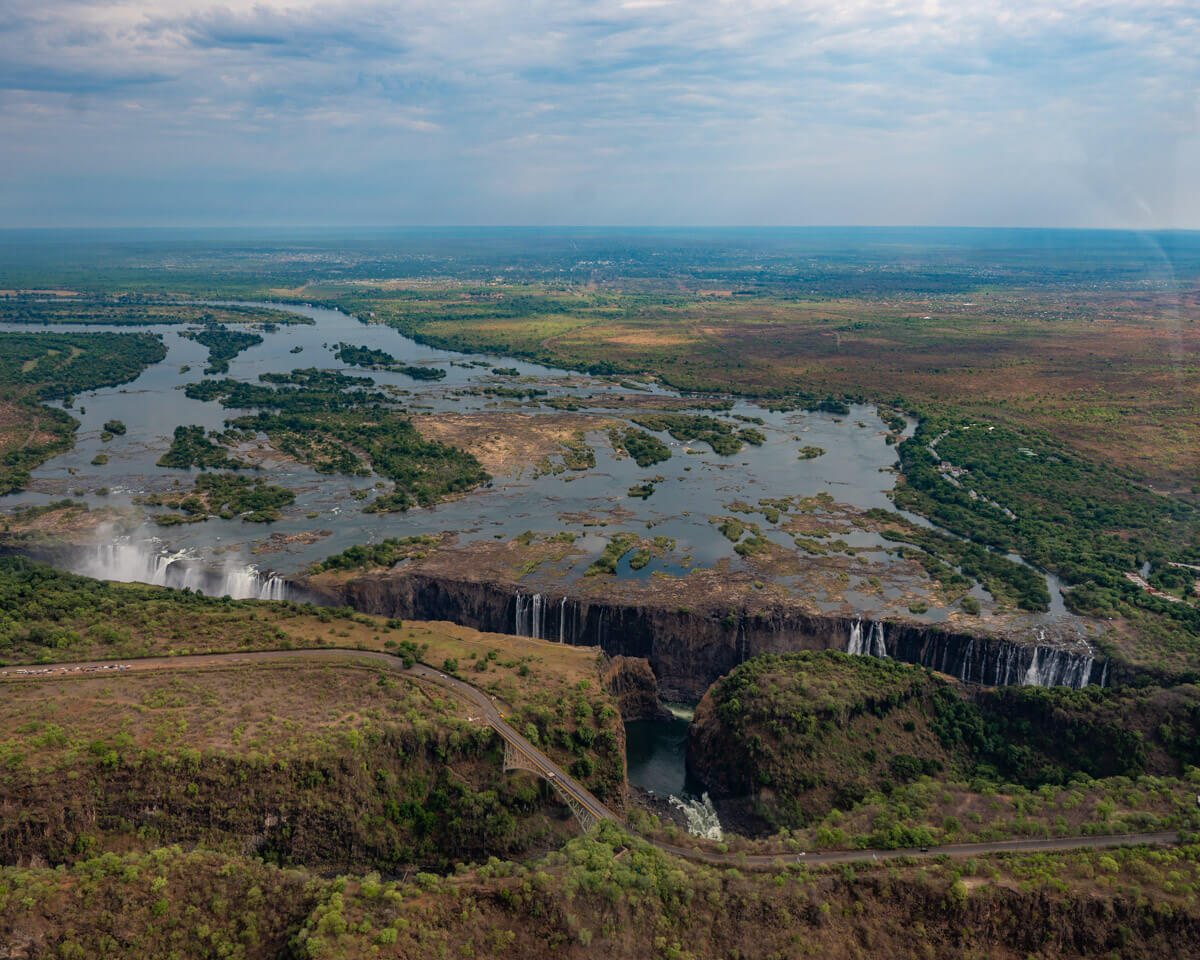 The Victoria Falls seen from a helicopter