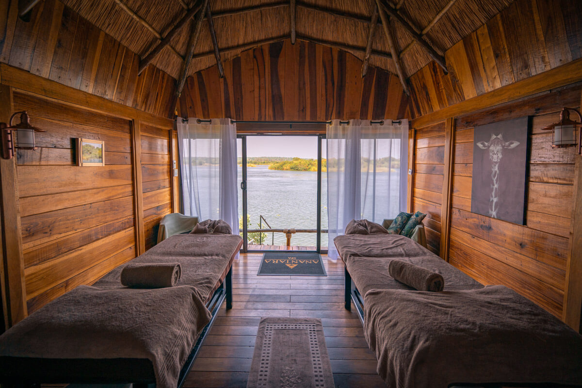 the spa massage treatment room of the Royal Livingstone Hotel in Zambia