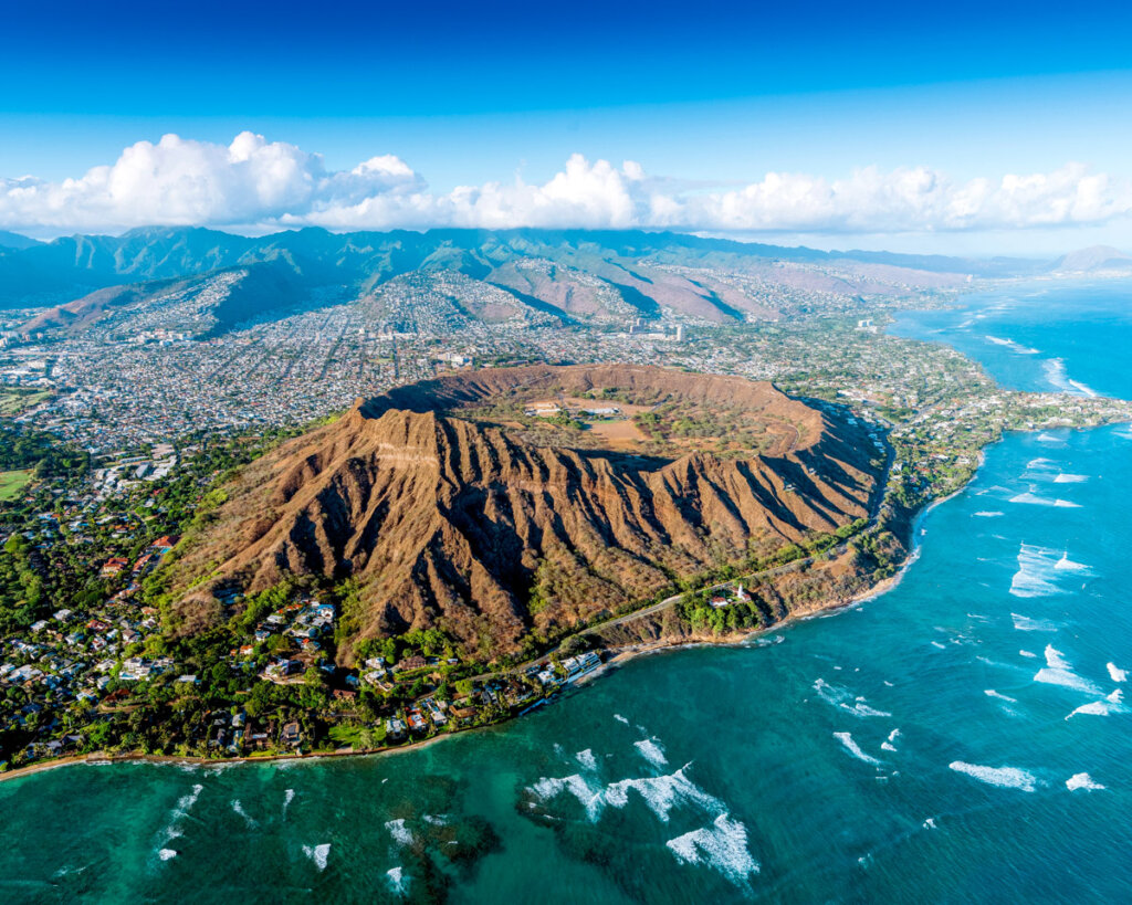 The Diamond Head in Oahu, Hawaii, seen from  above