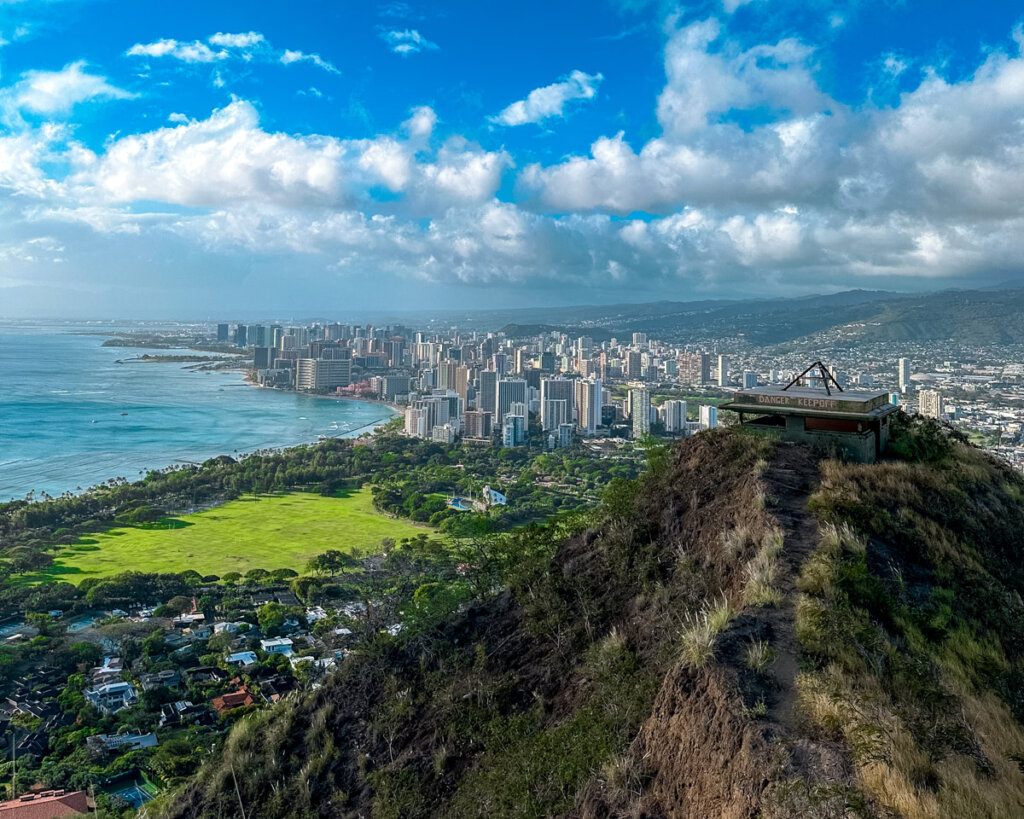 View from the diamond head hike over Honolulu, one of the best sights in Oahu, Hawaii