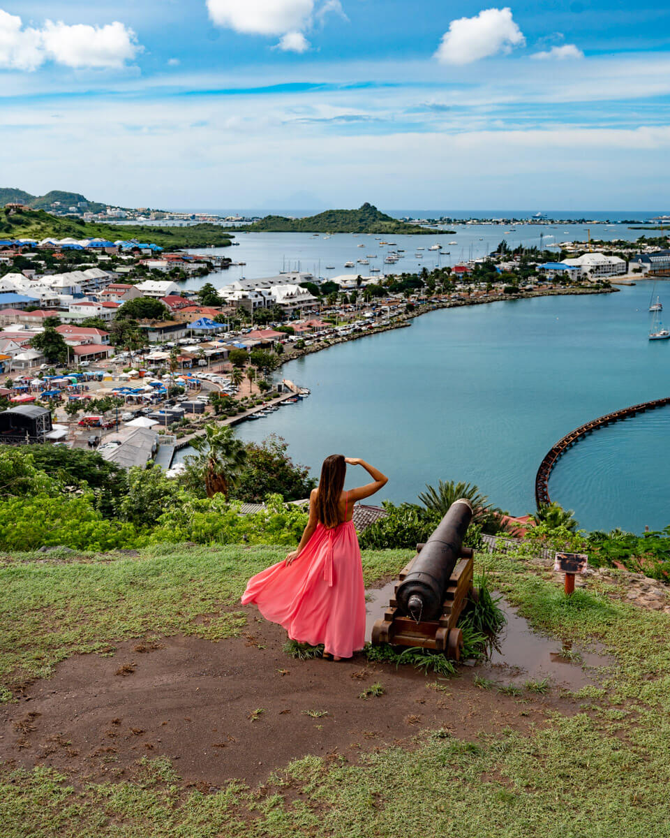 enjoying the view over Marigot from the historical Fort Louis in st. Martin, one of the best attractions on the Caribbean Island