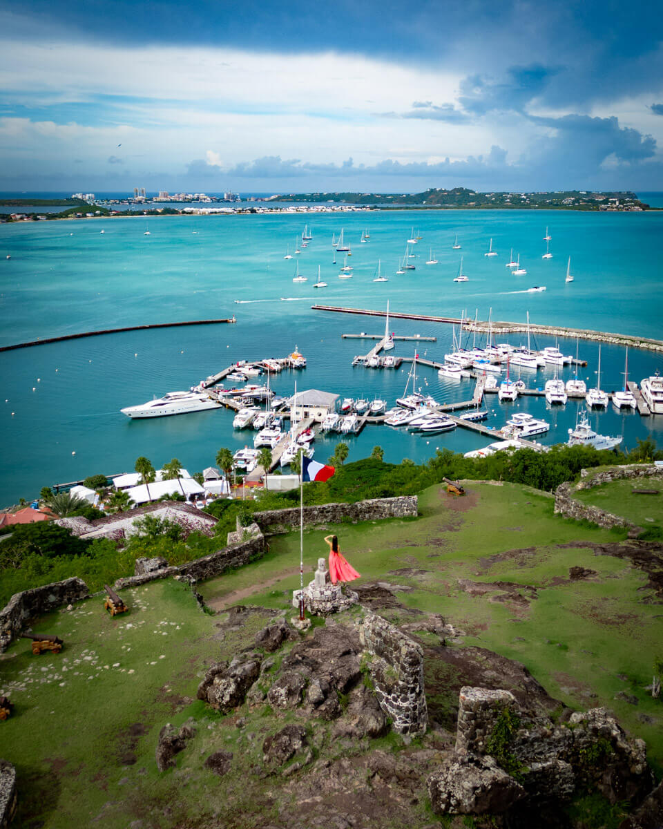 enjoying the view over Marigot from the historical Fort Louis in st. Martin, one of the best attractions on the Caribbean Island