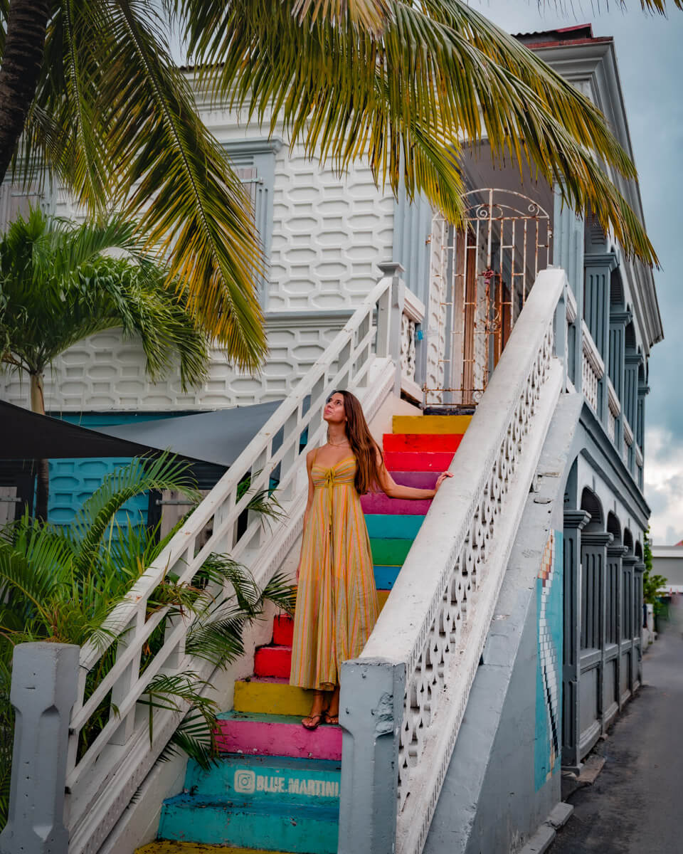 colorful rainbow staircase in Grand Case, Saint Martin Caribbean