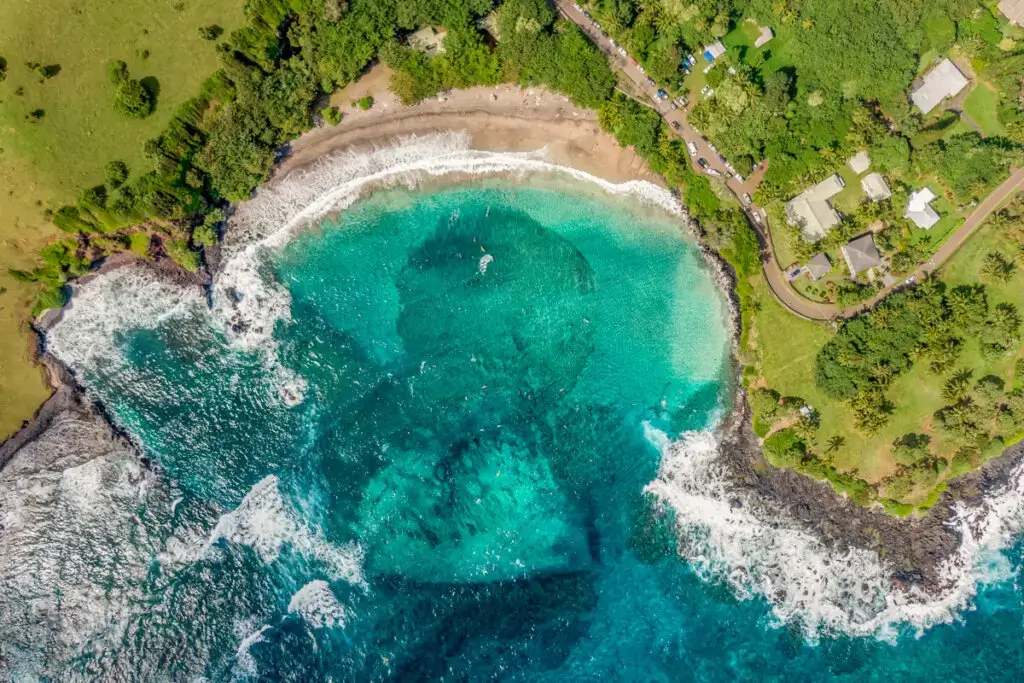 aerial view over blue bay in Hawaii, Maui