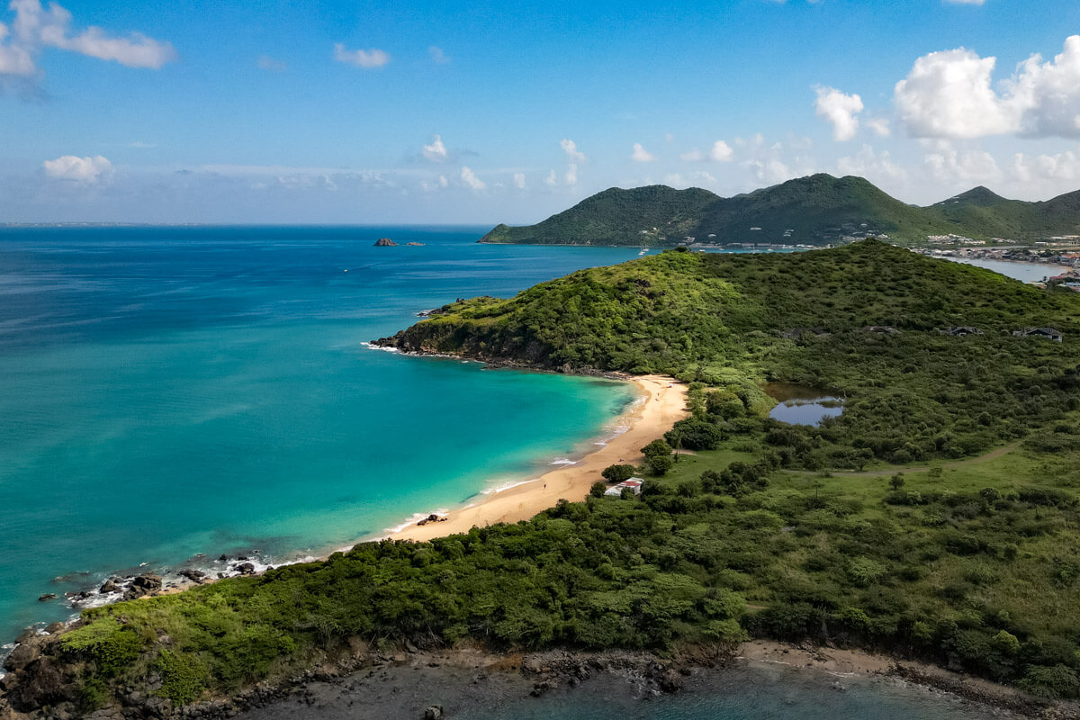 aerial view over Saint Martin, St. Martin in the Caribbean