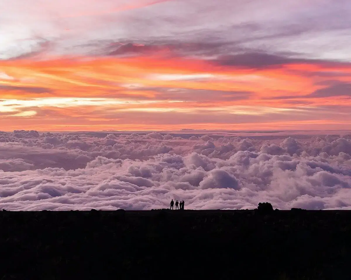 sunset over the clouds, volcano Haleakala park