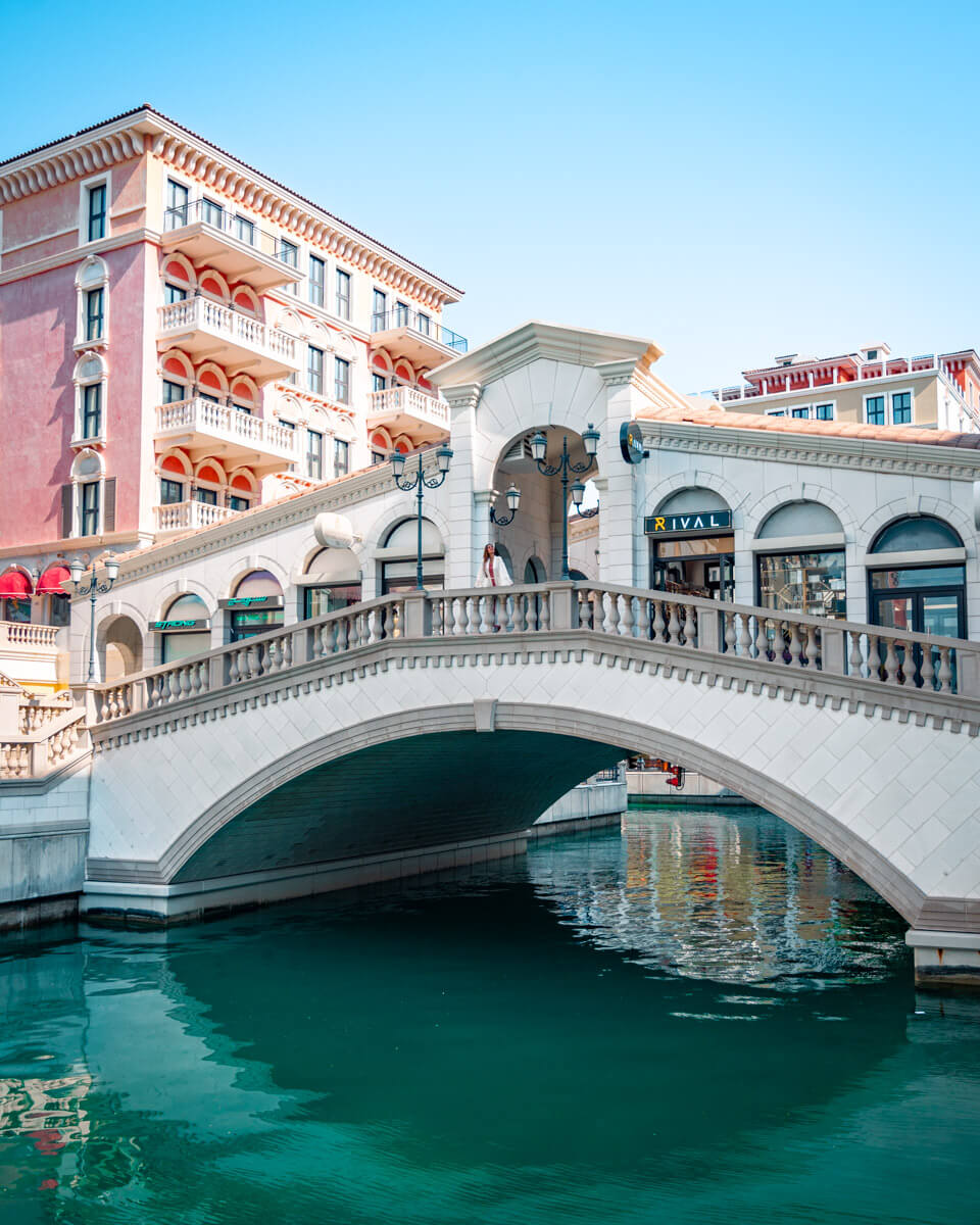 a duplicate of the Rialto bridge at the qanat quartier, the pearl in doha, Qatar