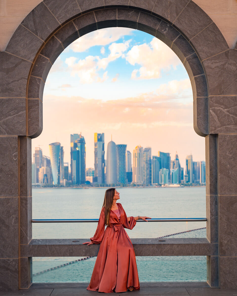 sunset and skyline view over Doha, Qatar at the Museum of Islamic Art, attraction