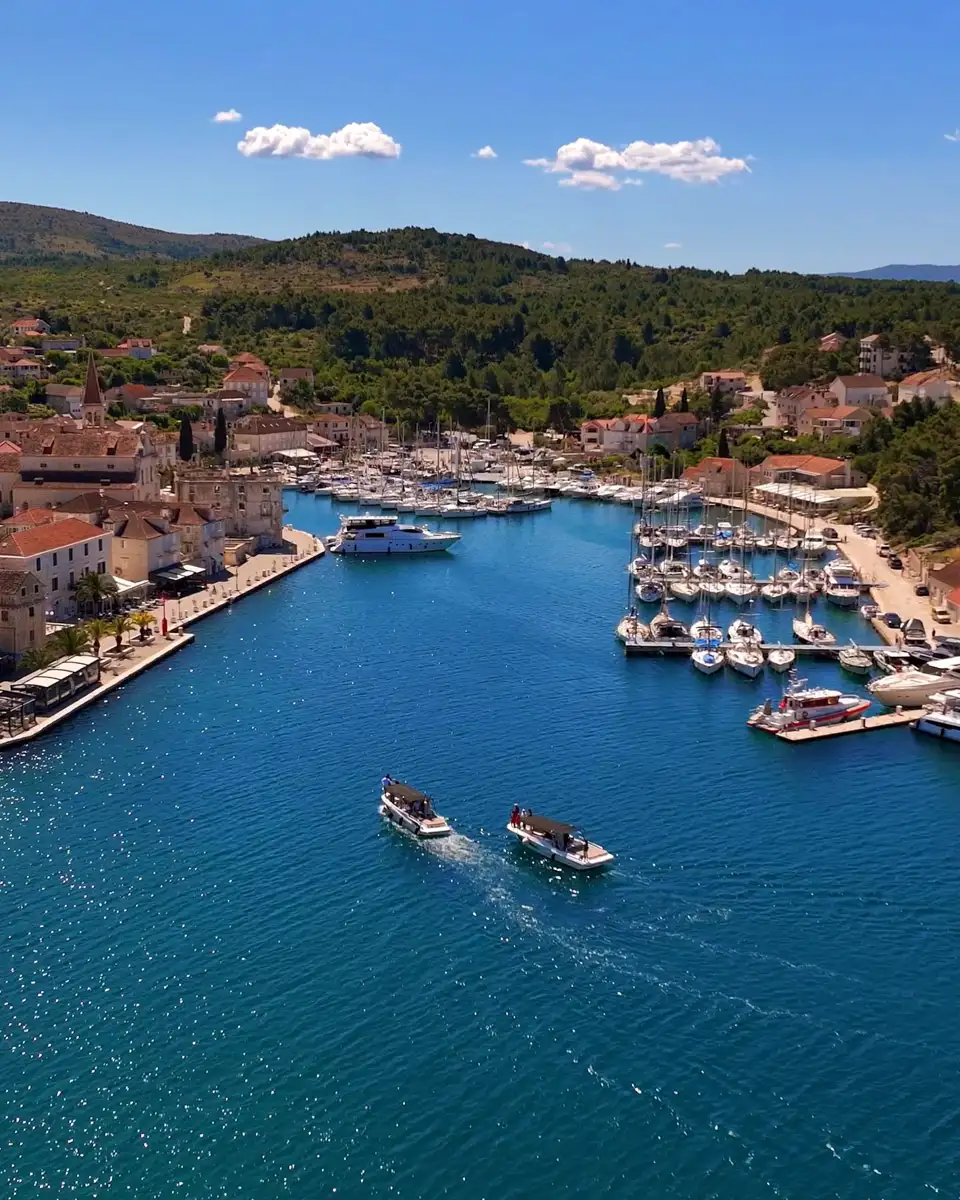 aerial view over the old town in the island Brac in Croatia, one of the most beautiful places to visit