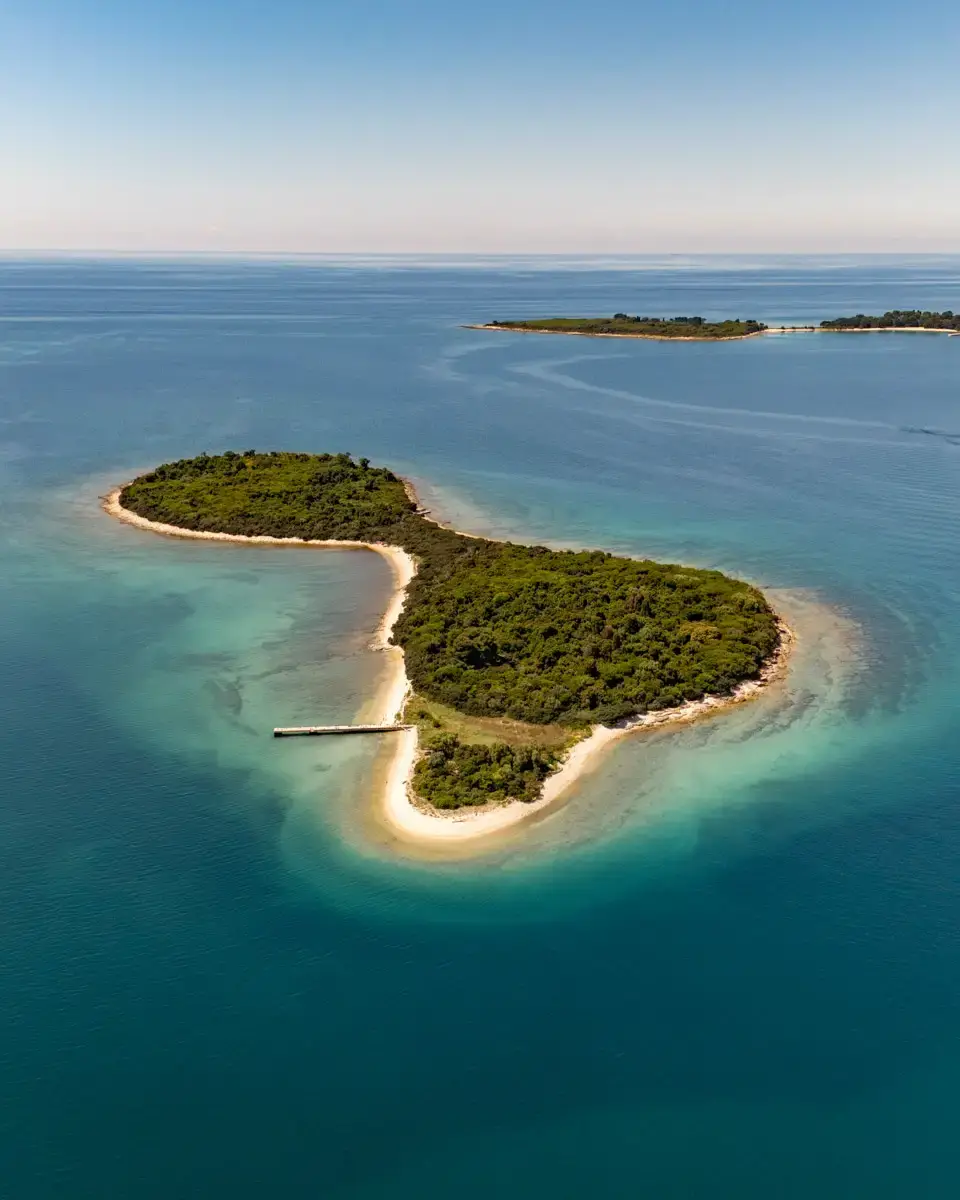 aerial drone view over one of the Brijuni Islands in Croatia, one of the best sights