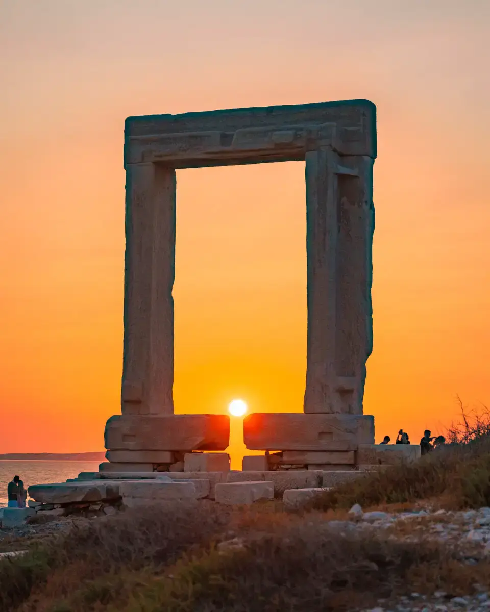 apollo temple portara in Naxos, greece, one of the mot famous sights on the island and a famous sunset view point