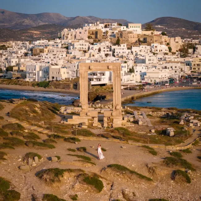 apollo temple portara in Naxos, greece, one of the mot famous sights on the island