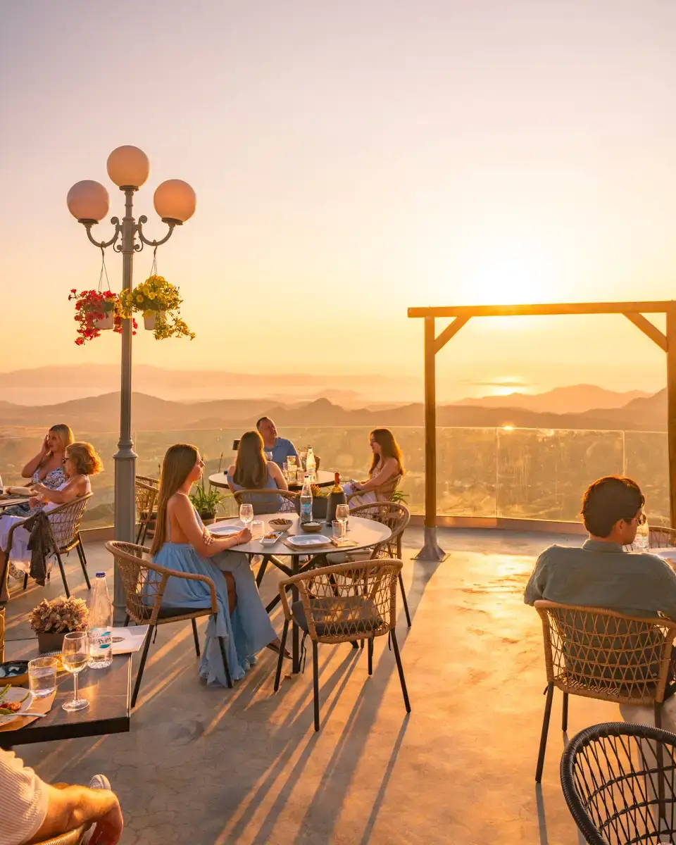 sunset view over Naxos island from Rotonda restaurant, a hidden gem