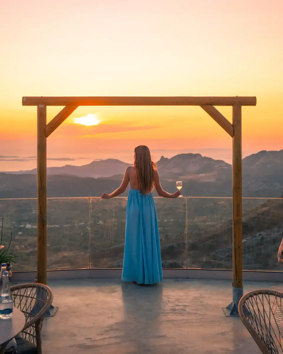sunset view over Naxos island from Rotonda restaurant, a hidden gem