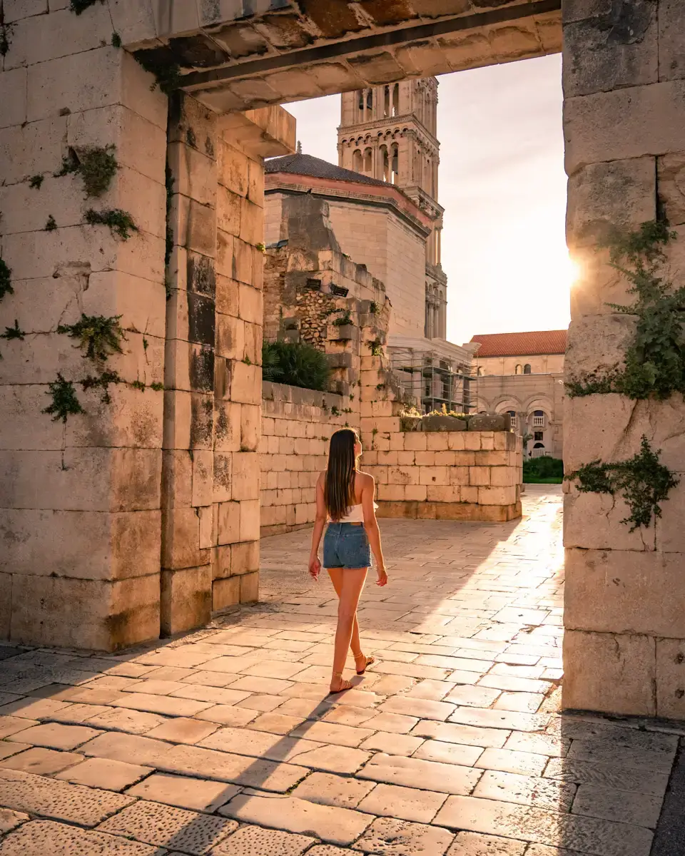 walking through the ruins of the diocletian palace in Split, old town, one of the best places to visit