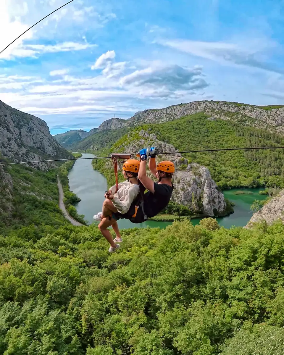 zip lining over the Cetina river in Croatia, one of the most adventurous activities