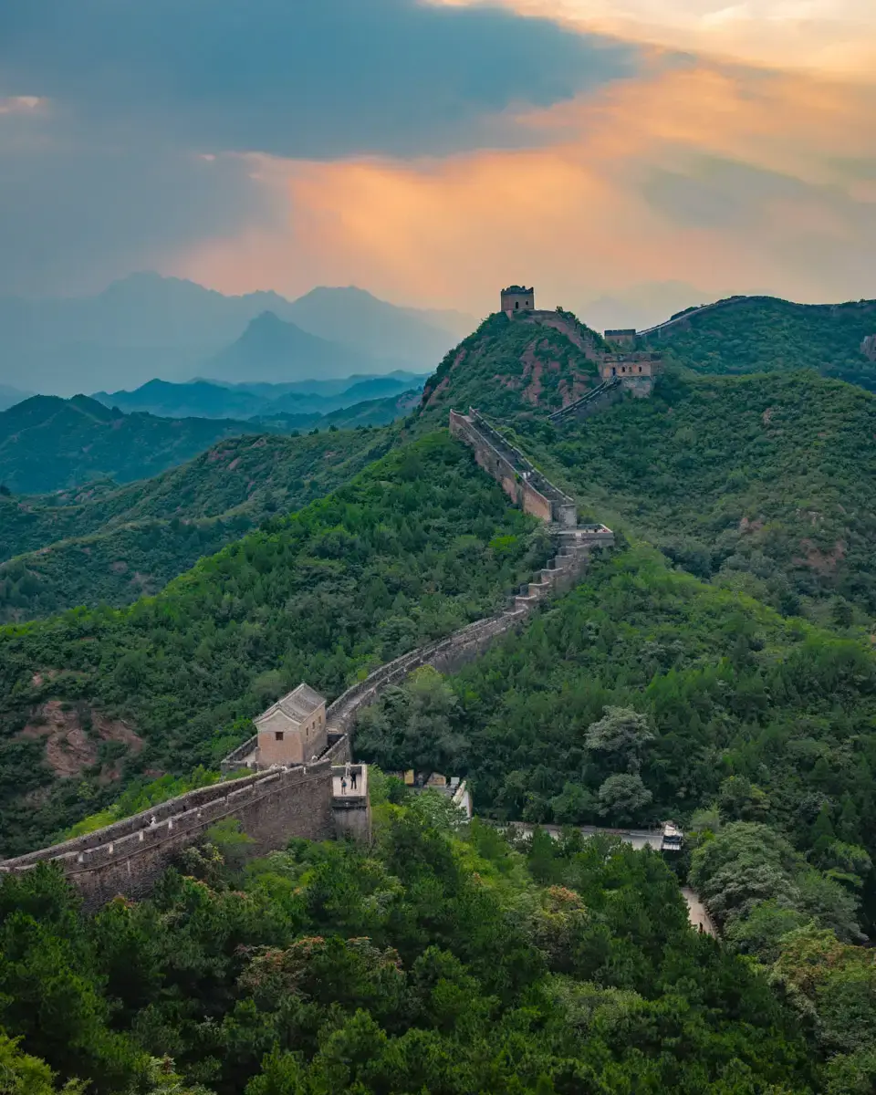 sunset at the Great Wall of China in jinshanling