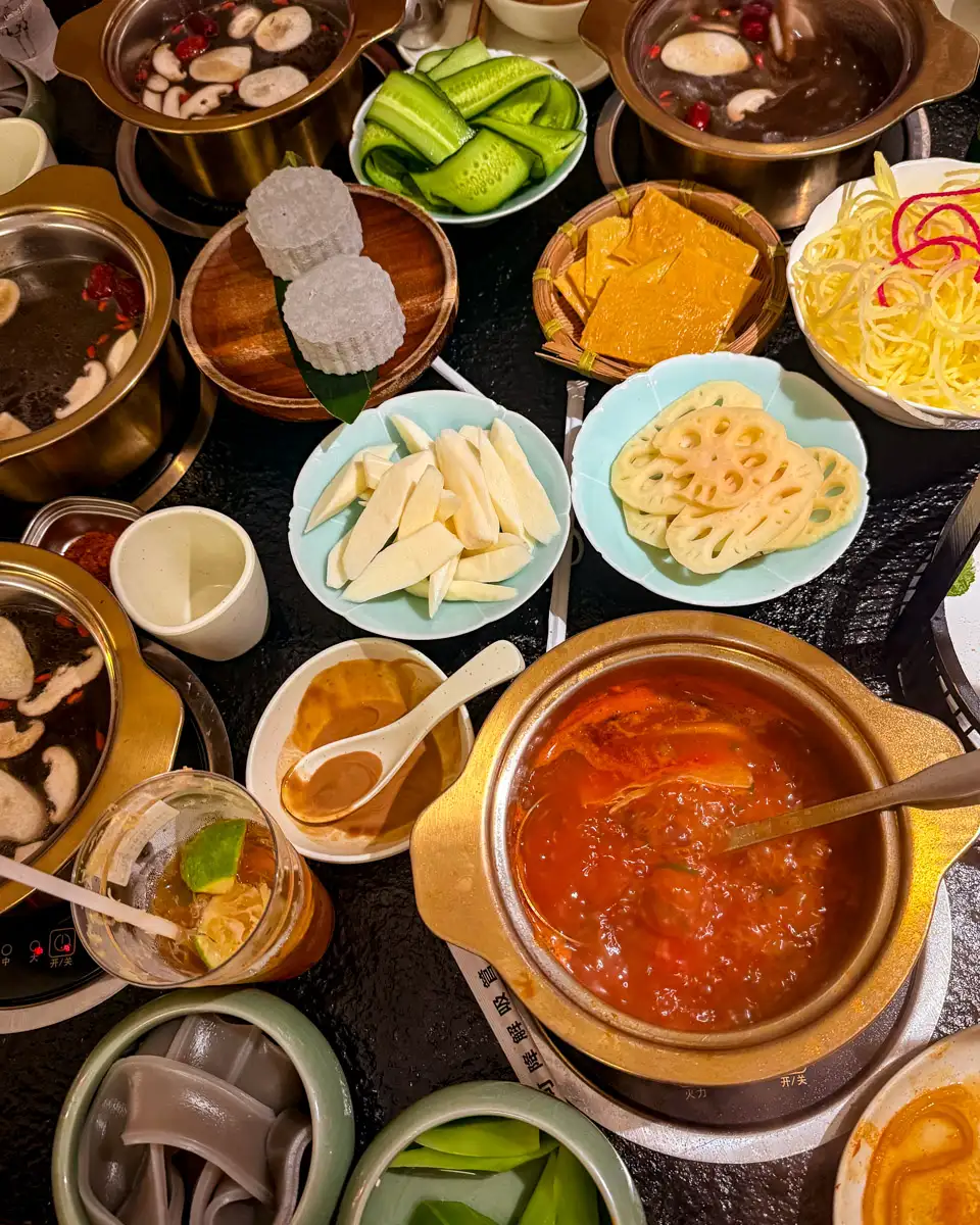 hot pot restaurant in Shenzhen, china with many ingredients, restaurant tip