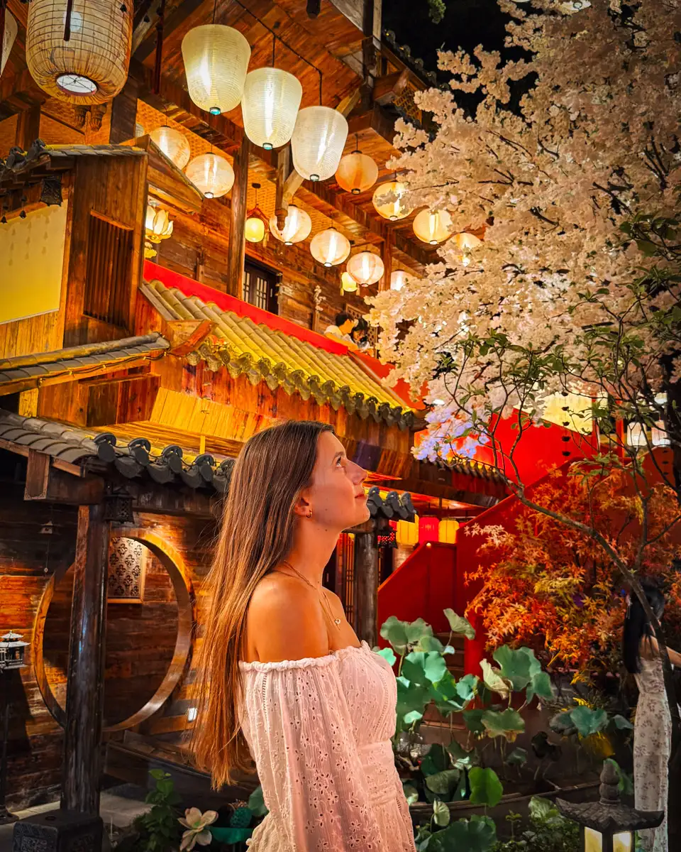 hot pot restaurant and sight in shenzhen, china with colorful lanterns