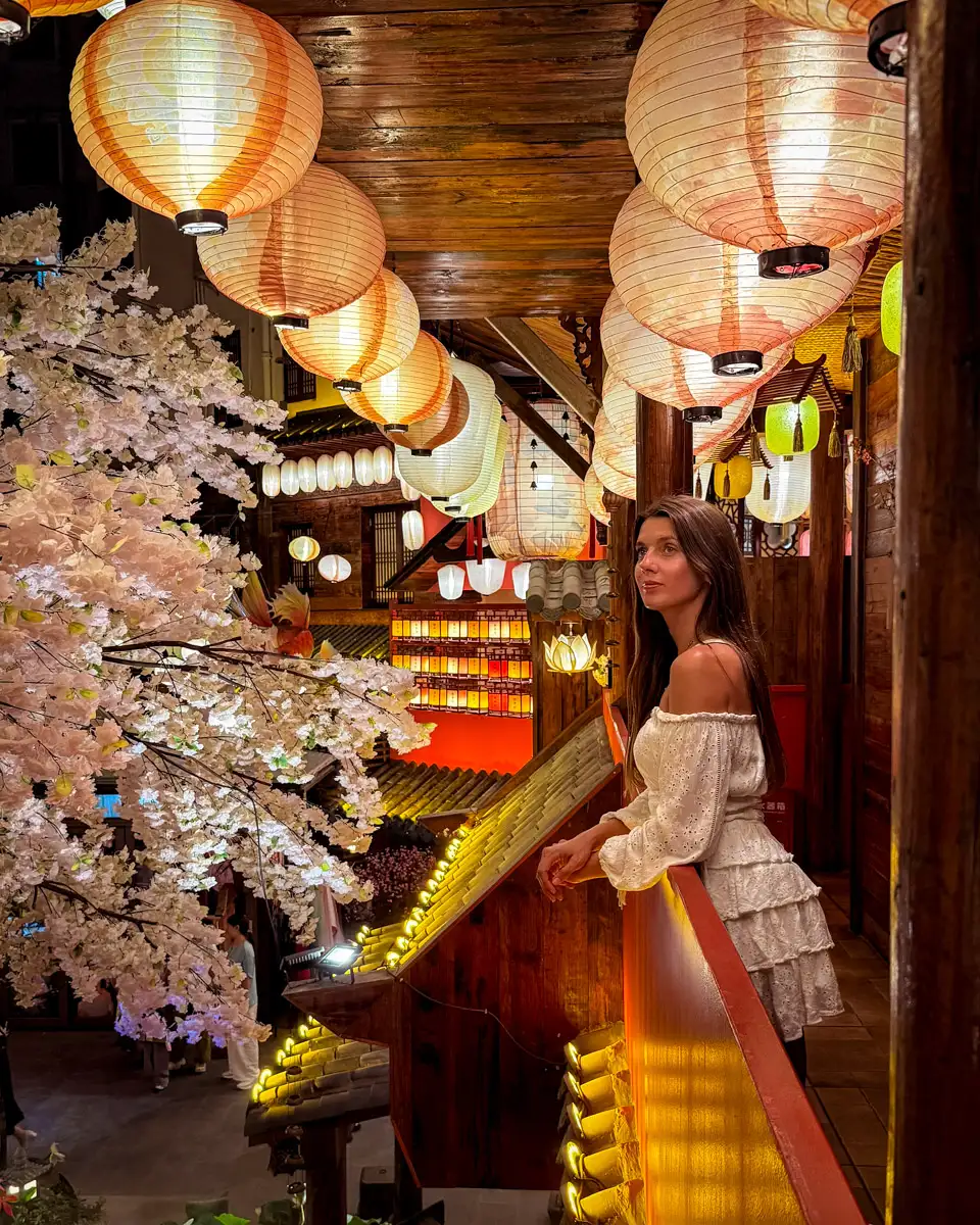 hot pot restaurant and sight in shenzhen, china with colorful lanterns