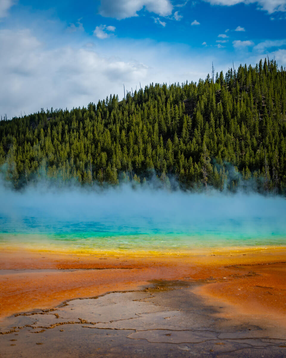 grand-prismatic-spring-yellowstone-national-park grand prismatic spring, one of the highlights during one day in the Yellowstone national park, colorful hot spring in orange yellow and blue